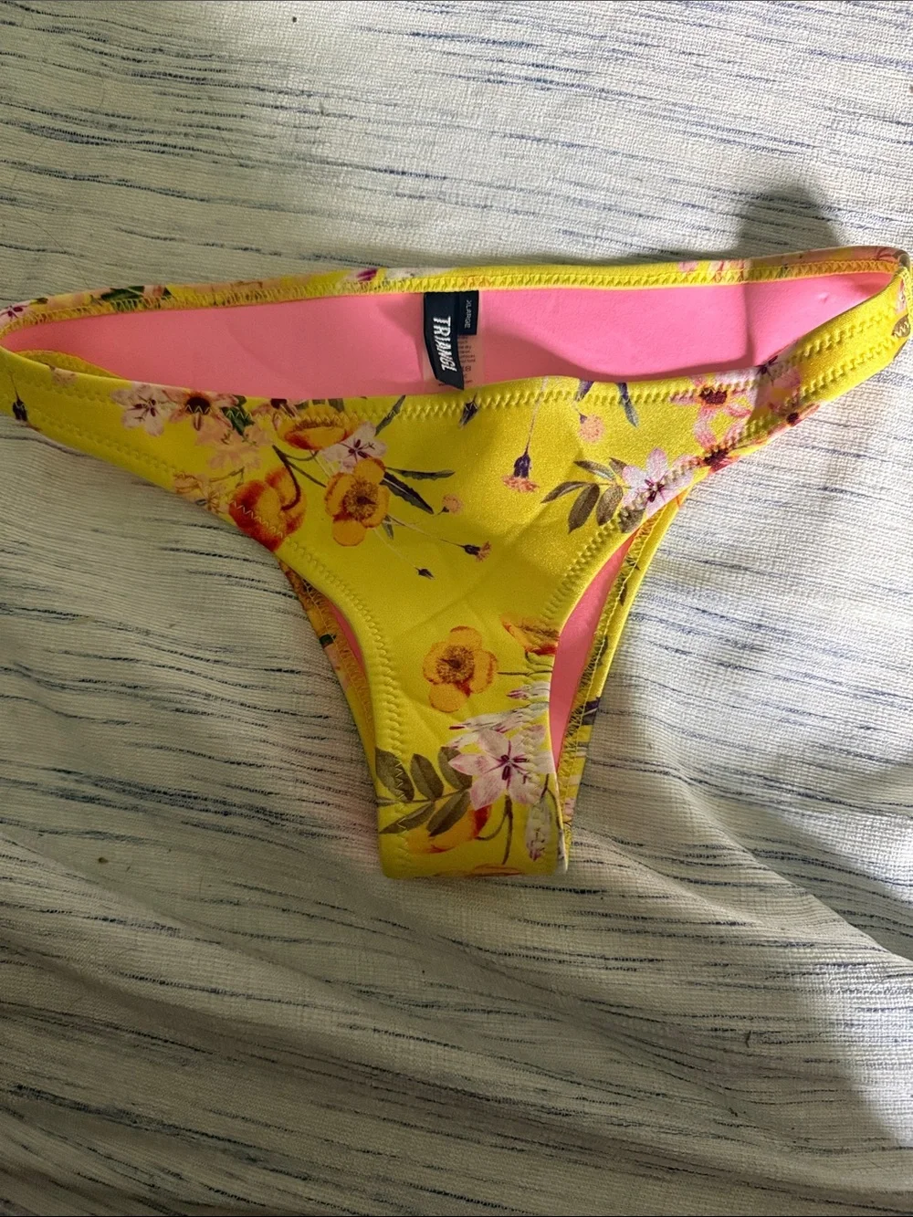 triangl swimwear Yellow Floral Kids Bikini Bottom with Pink Lining